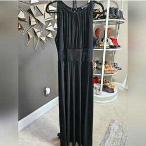 R&M Richards Black Sleeveless Gown with Sequined Waist